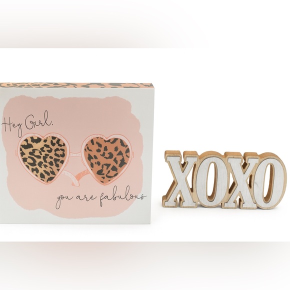 Hey Girl Leopard Print Sunglasses Sign & Wooden XOXO Decor - Picture 1 of 6